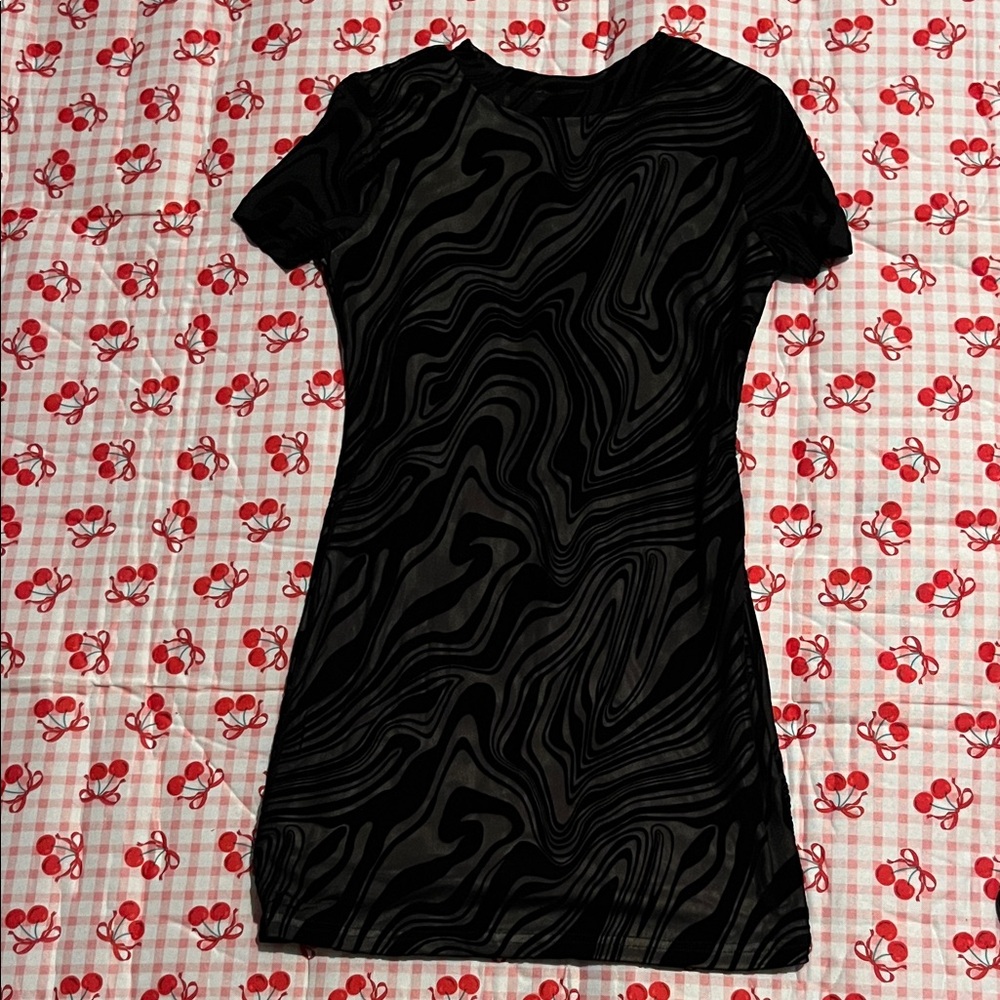 SHEIN Black and Tan Patterned Mini Dress